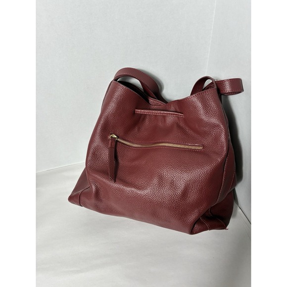 LAGGO burgundy‎ pebbled leather Drawstring Sholder Bag Boho magnetic closure - Picture 3 of 11